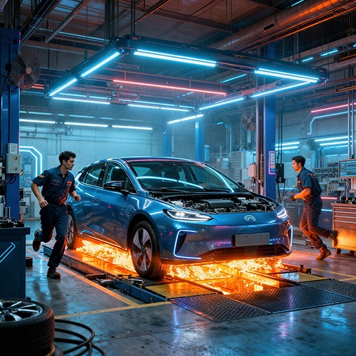 E-Auto brennt in Werkstatt